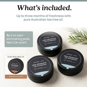 Azuna product label listing 100% Australian tea tree oil and clean formulation