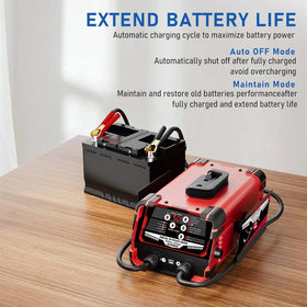 AZZUNOX connected to a car battery demonstrating fast charging and jump start