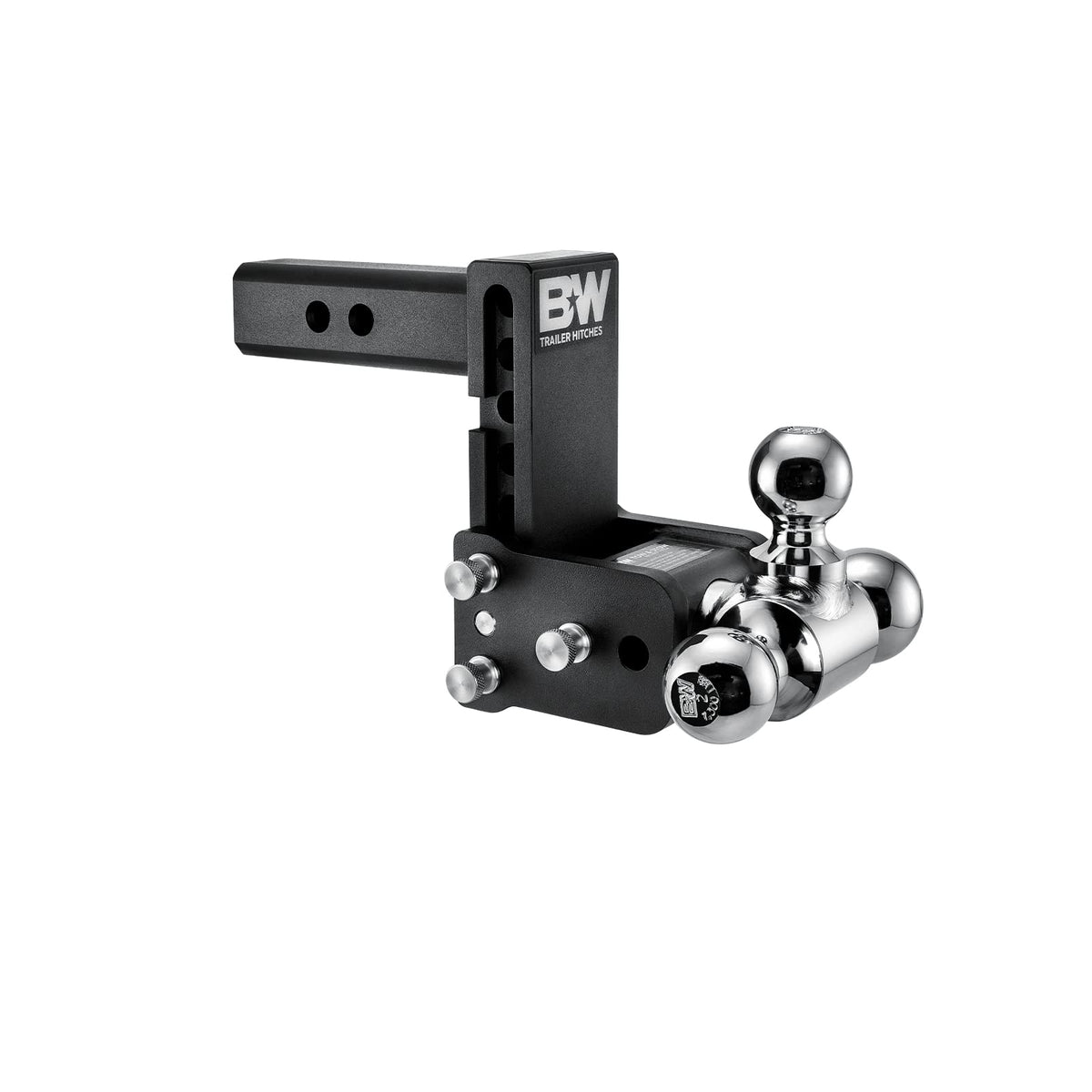 B&W front view of ball mount showing tri-ball versatility and robust build