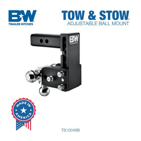 B&W side profile showing Tow & Stow rotated and stowed under vehicle for safety