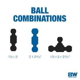 B&W rotating dual-ball assembly with 2" and 2-5/16" balls for flexible towing