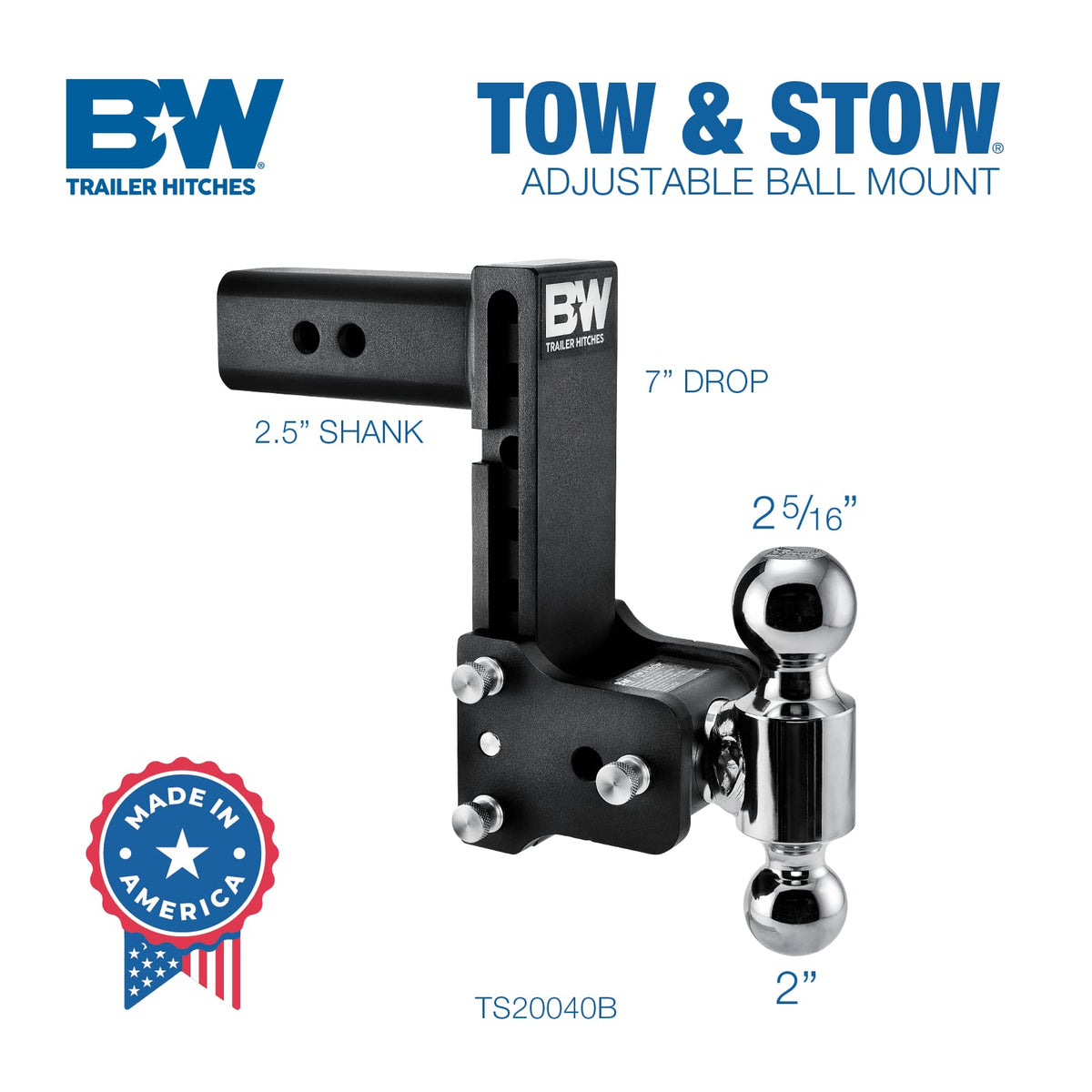 B&W Tow & Stow close-up of stainless pins for quick height adjustment benefit