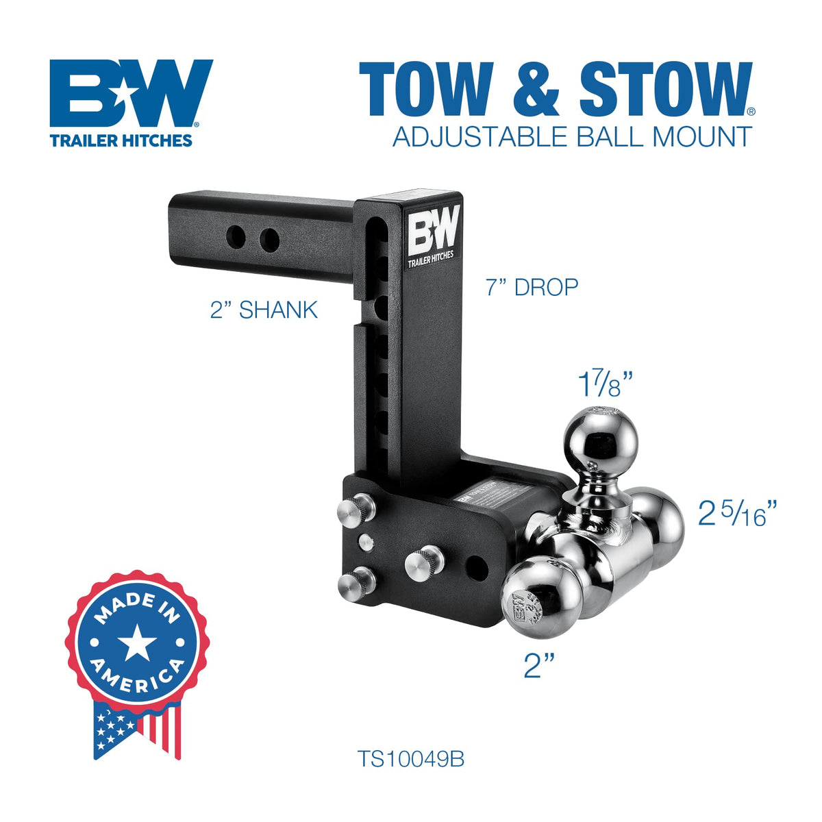 B&W close-up of ball head and balls showing corrosion-resistant finish benefit