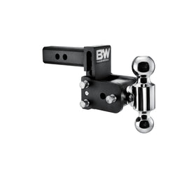 B&W front view of adjustable ball mount showing dual balls and receiver fit benefit