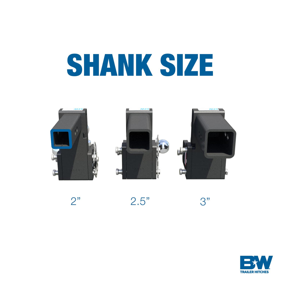B&W adjustment detail with stainless pins for fast height changes and level towing