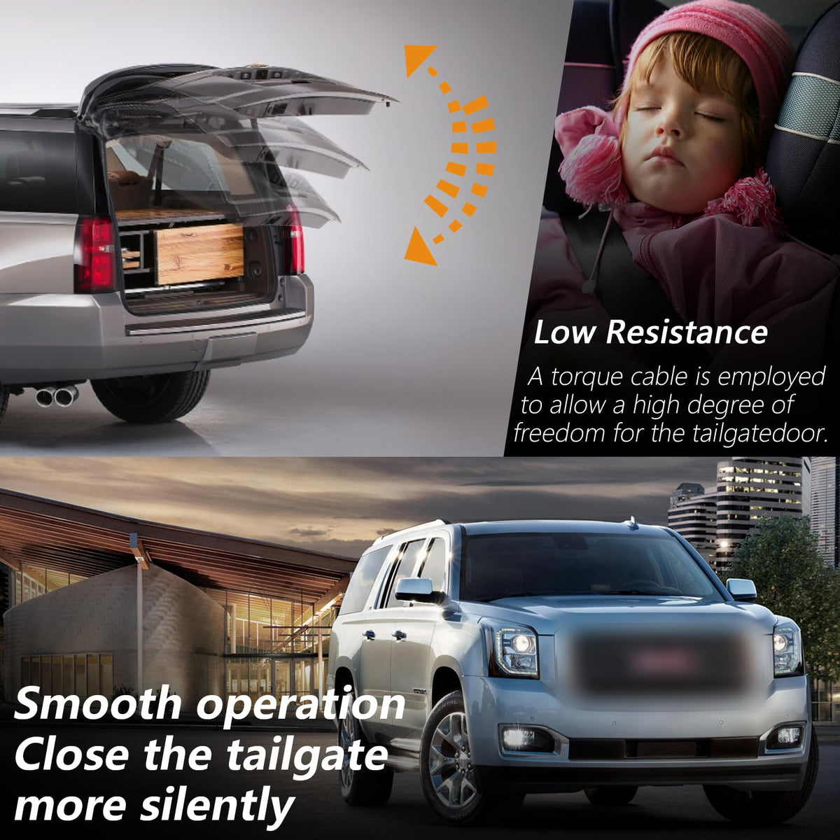B.ZSSY installed on Suburban demonstrating smooth open tailgate operation