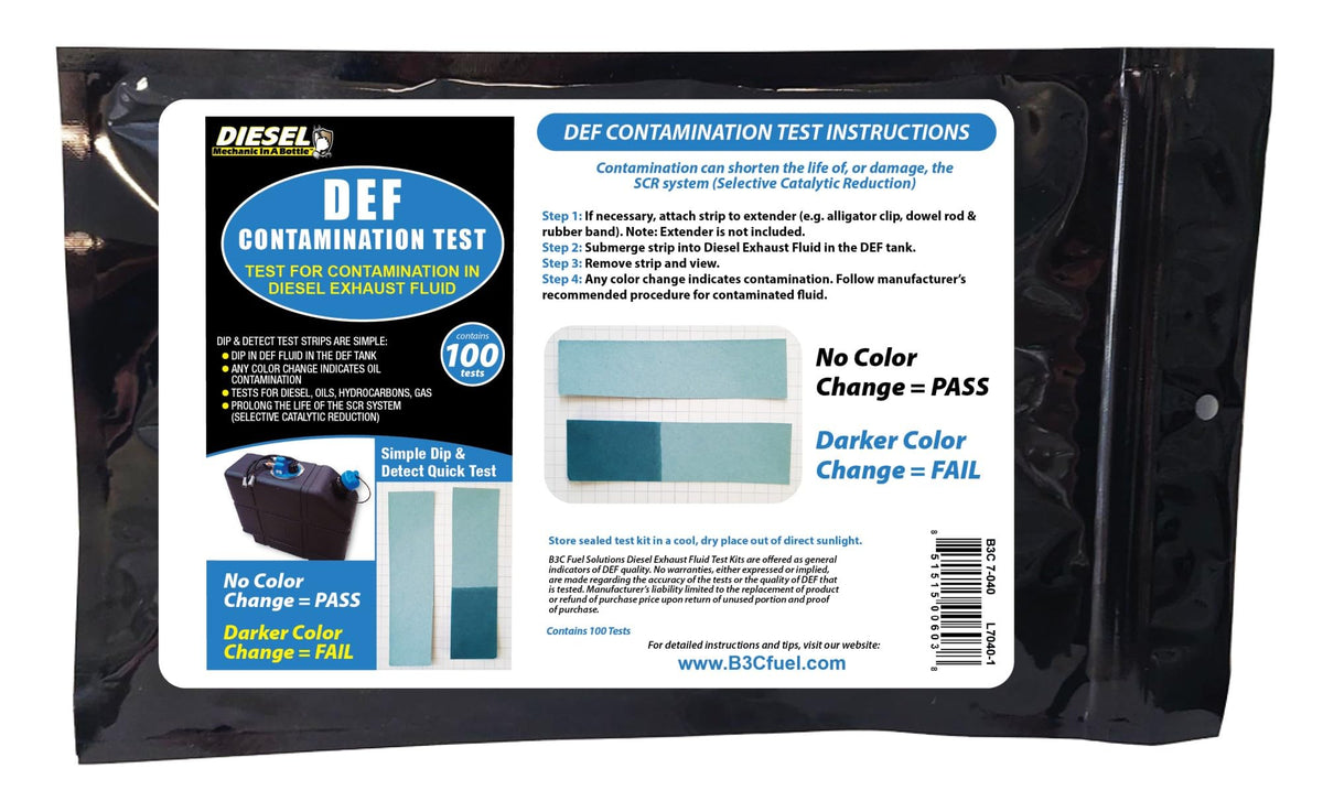 B3C Fuel Solutions front packaging showing 100 test strips and product ID for quick inventory