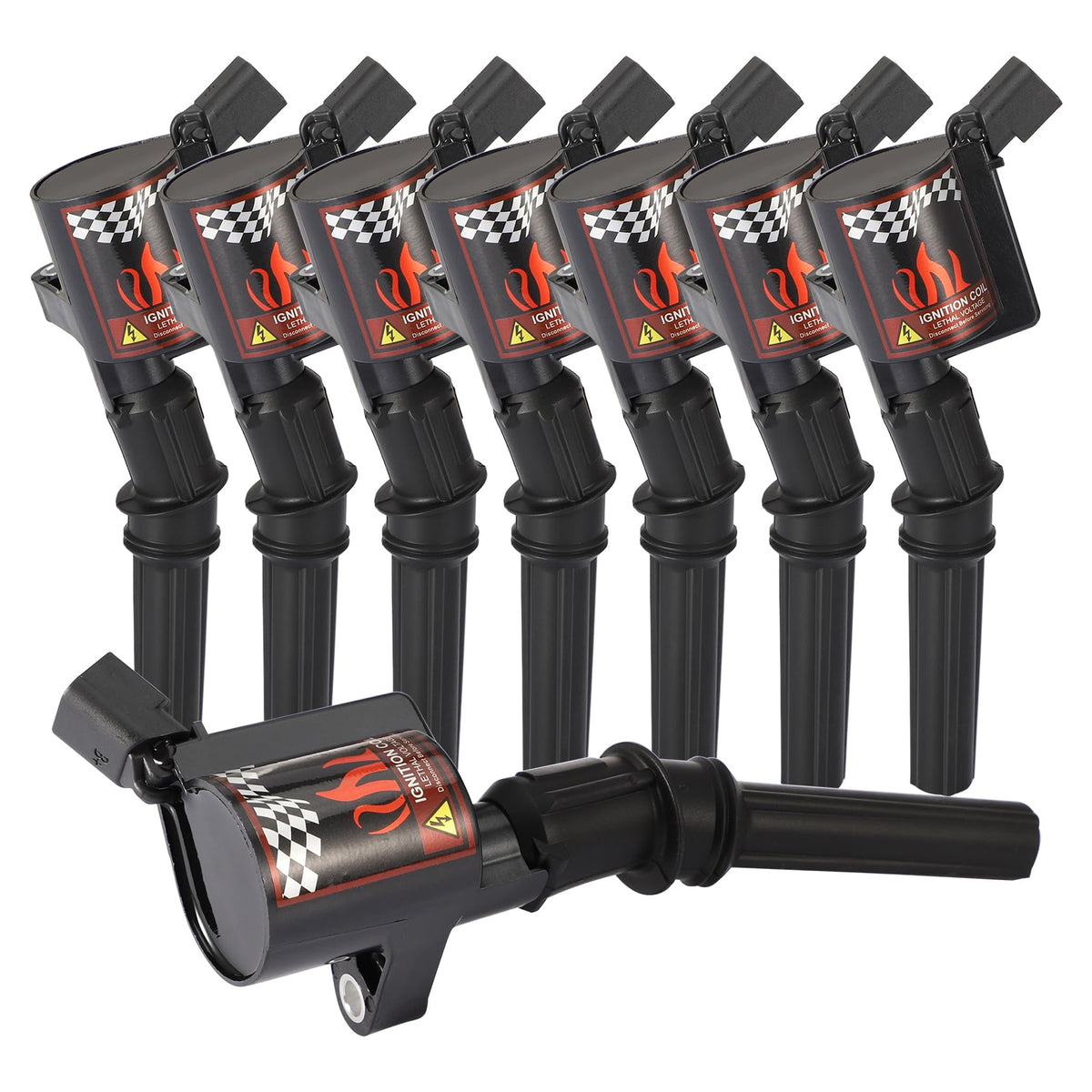 B4B BANG 4 BUCK DG508 front pack showing eight ignition coils, clear replacement benefit