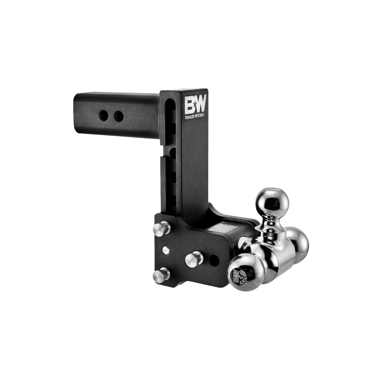 B&W tow & stow front view showing ball mount and receiver fit for versatile towing