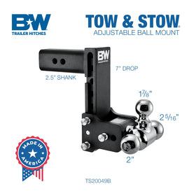 B&W tri-ball close-up showing three ball sizes for quick trailer compatibility