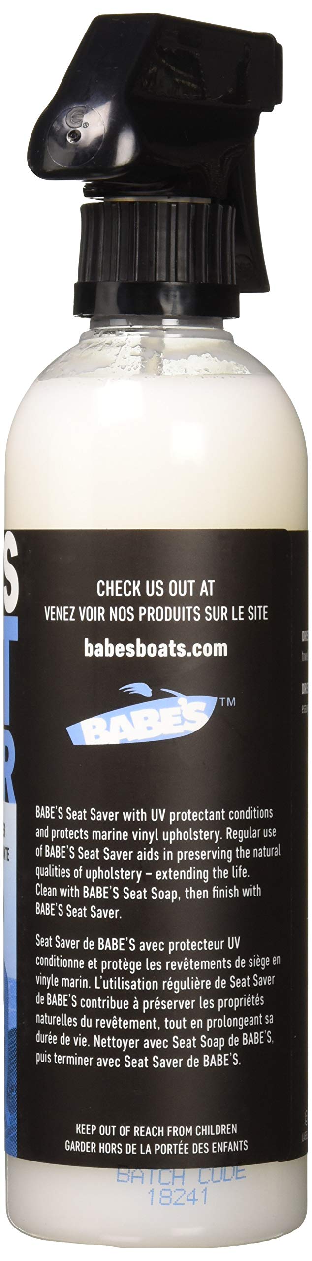 Babe's Boat Care being sprayed and wiped on boat seat to protect from UV damage