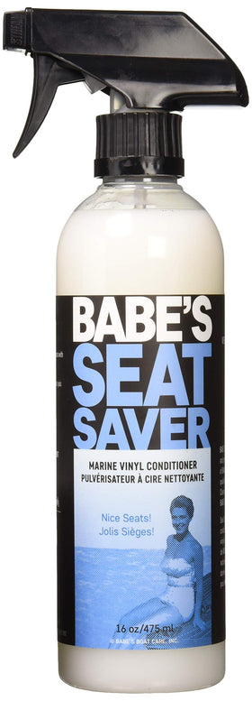 Babe's Boat Care front label of Seat Saver 16 oz spray showing product benefits