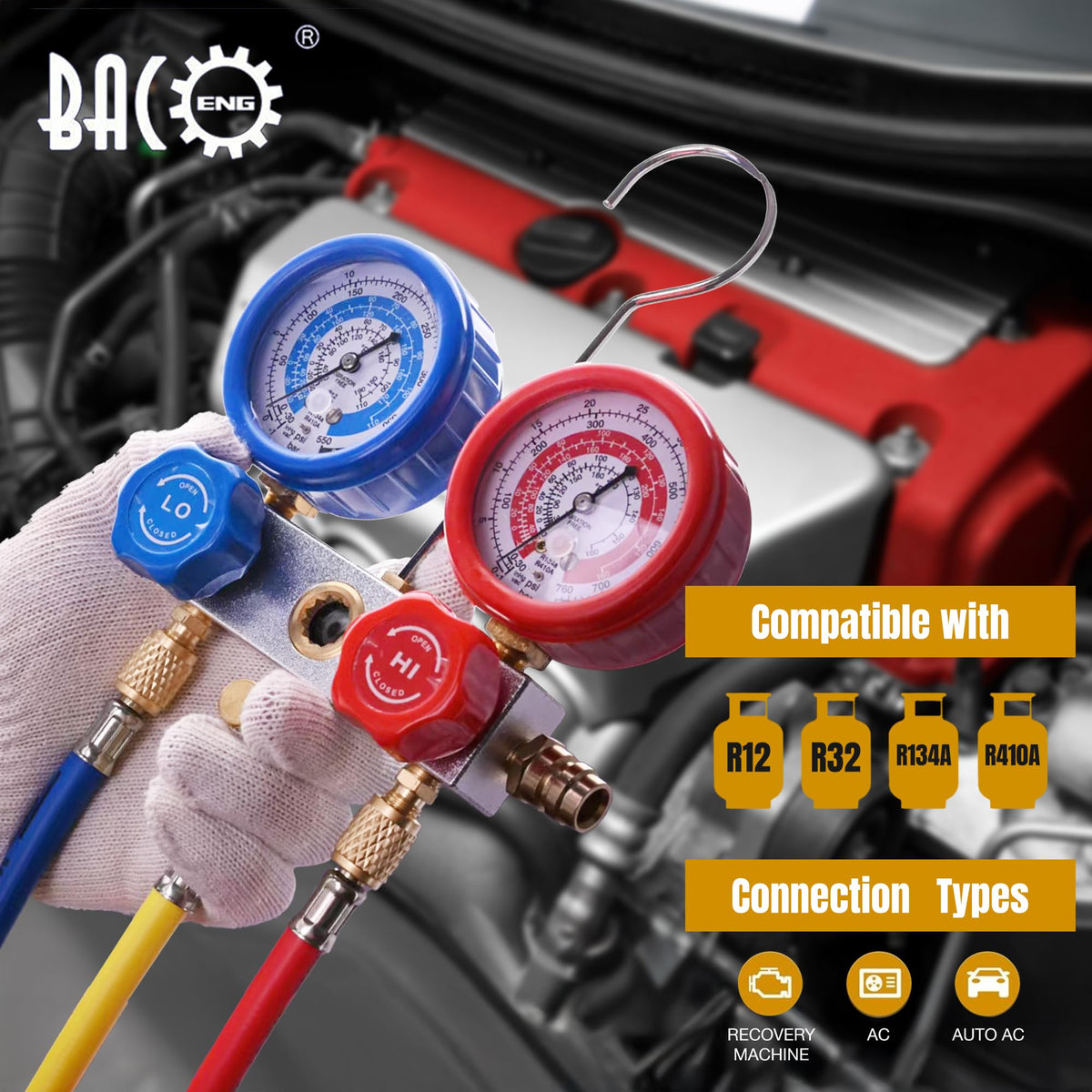 BACOENG complete kit laid out scale displaying included adapters and tools for ready setup