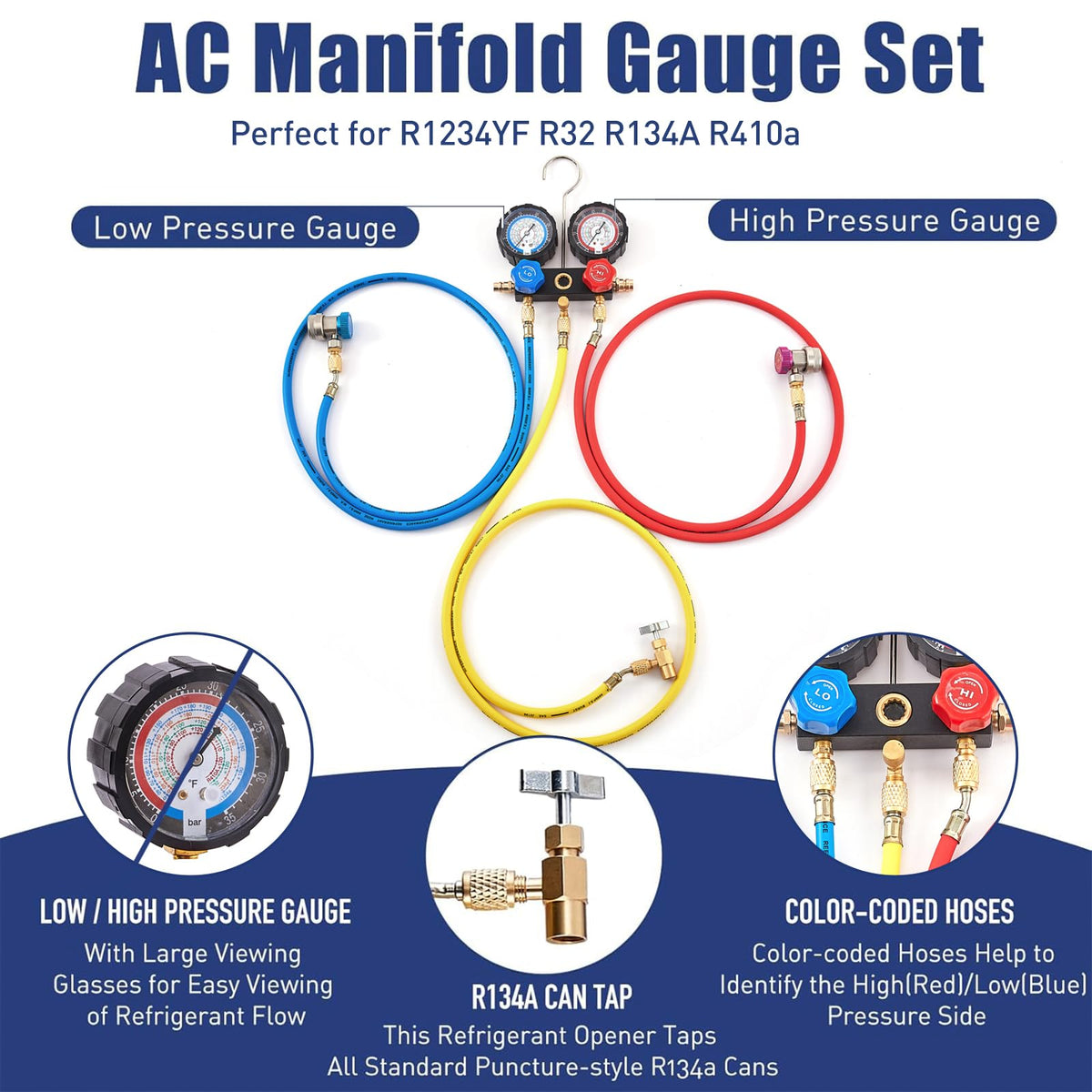 BACOENG hoses and adapters spread showing included fittings for versatility