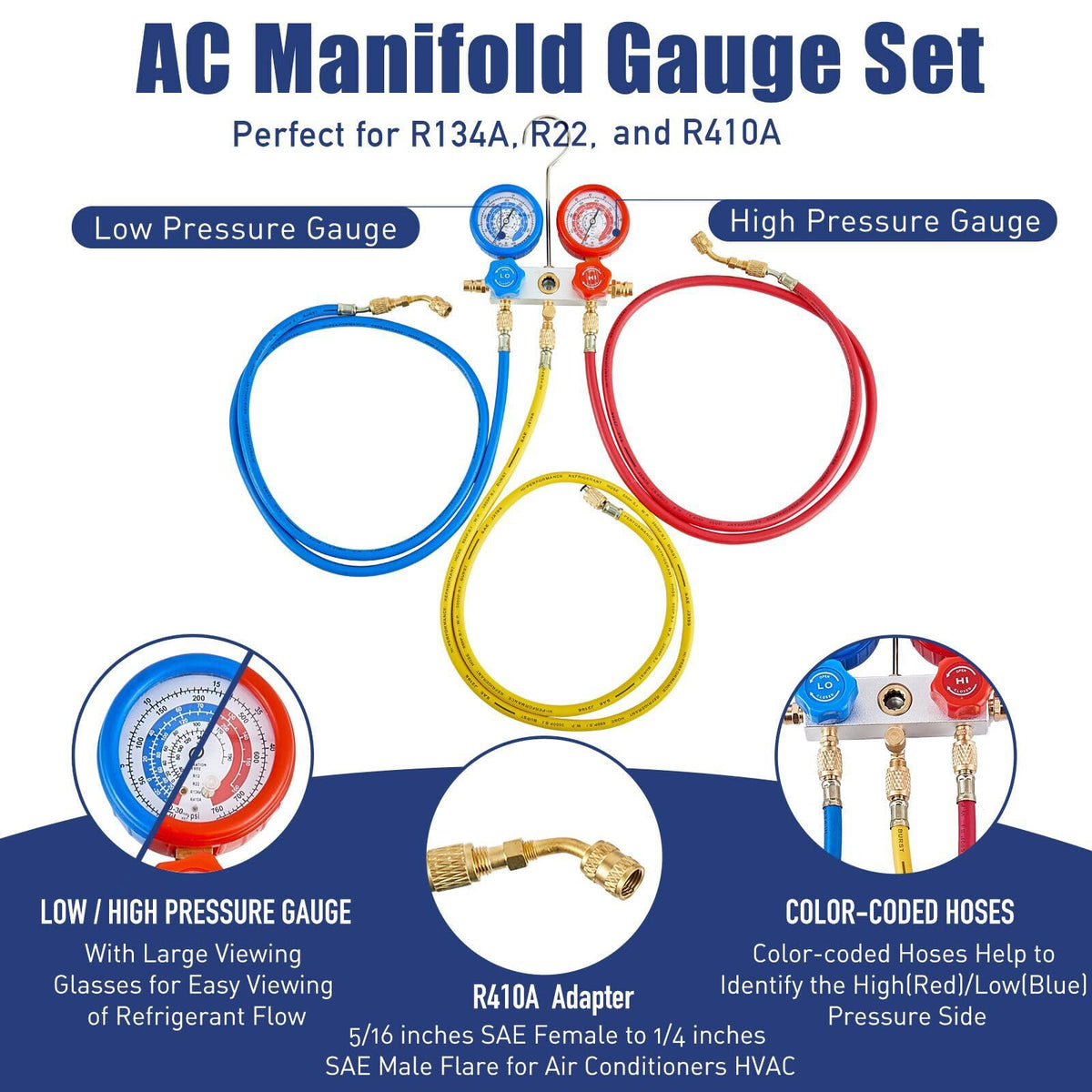 BACOENG manifold gauge face with clear dials and hanging hook for accurate pressure checks