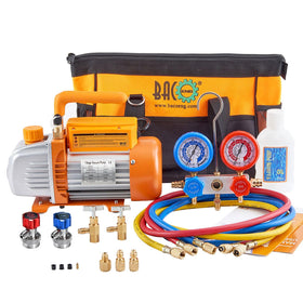 BACOENG vacuum pump front view showing durable housing and portability benefit
