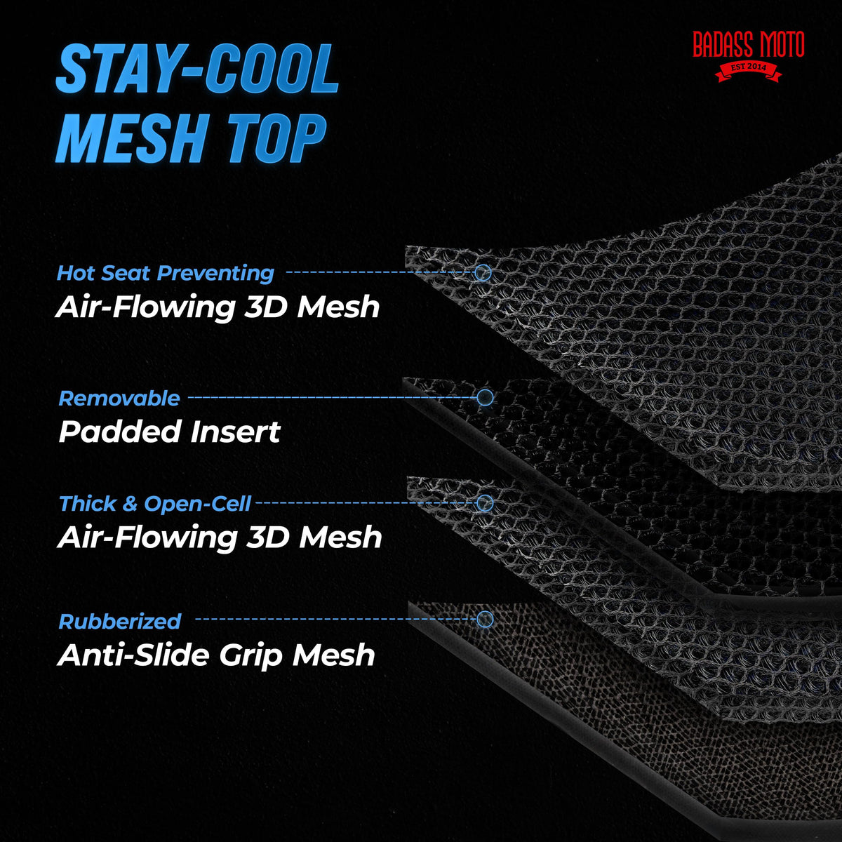 Badass Moto adjustable straps and grippy bottom for secure fit