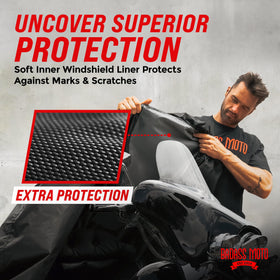 Badass Moto close-up of waterproof fabric demonstrating durable weatherproofing
