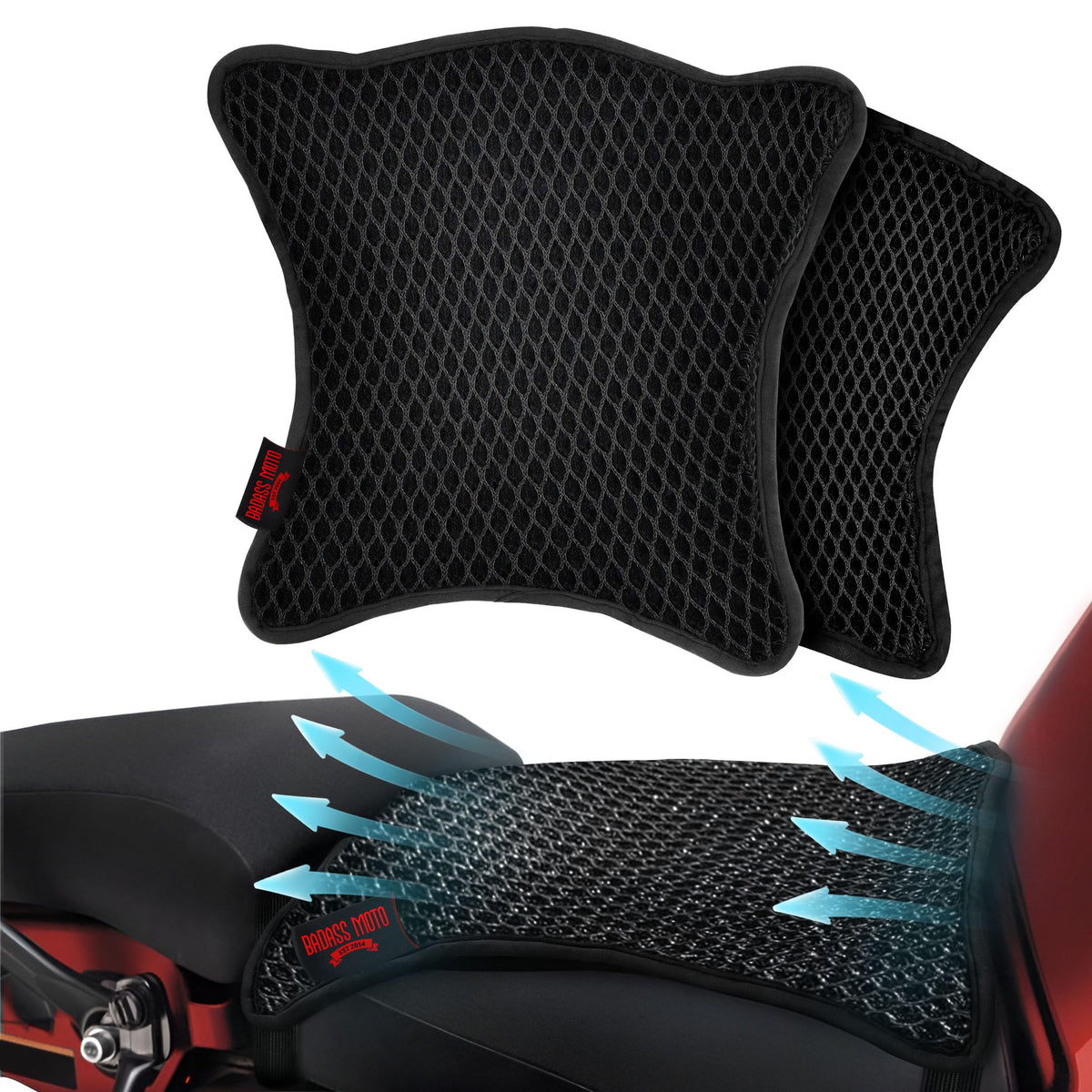 Badass Moto front view of seat cover showing fit and protection benefit