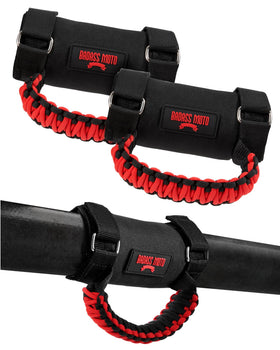 Badass Moto front view of 2-pack grab handles showing color and packaging benefit
