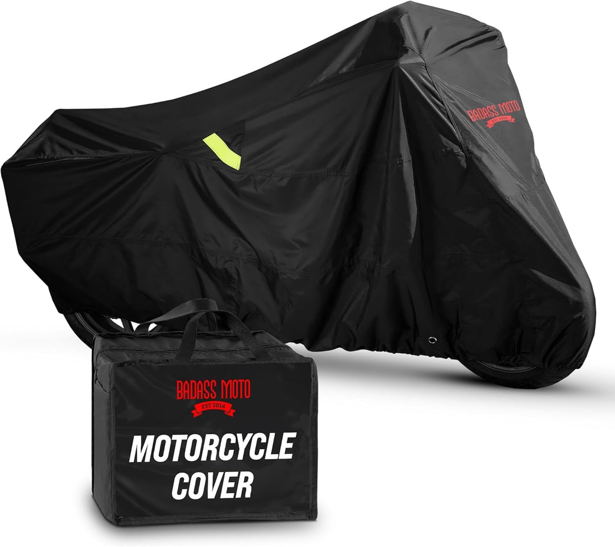 Badass Moto front view black cover protecting bike outdoors