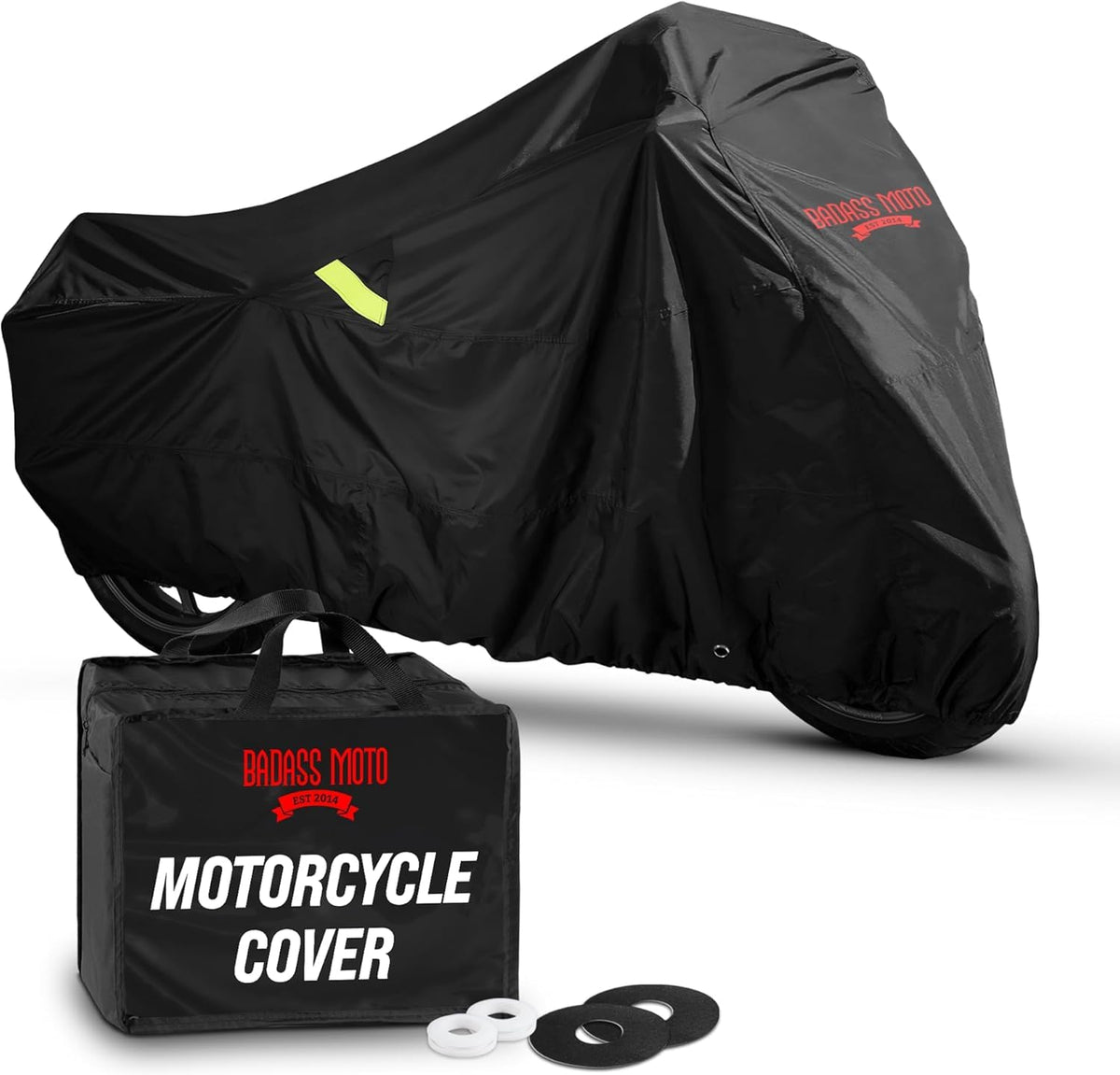 Badass Moto front view showing cover on large touring bike protecting from elements