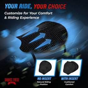 Badass Moto removable foam insert removed to show adjustable padding benefit