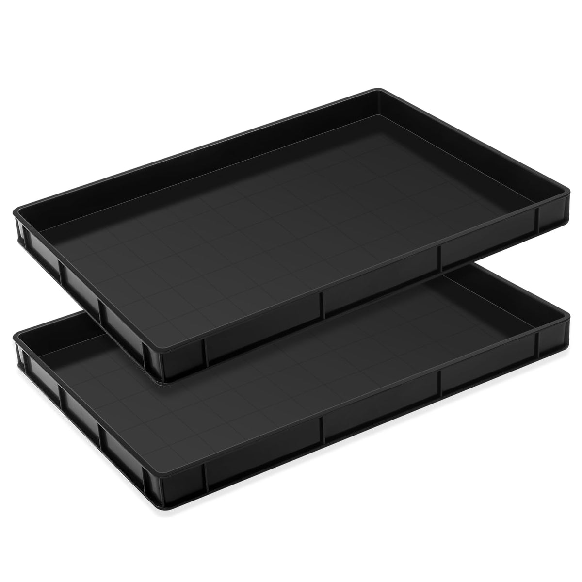 Baderke front view of drain pan showing size and black finish for easy maintenance