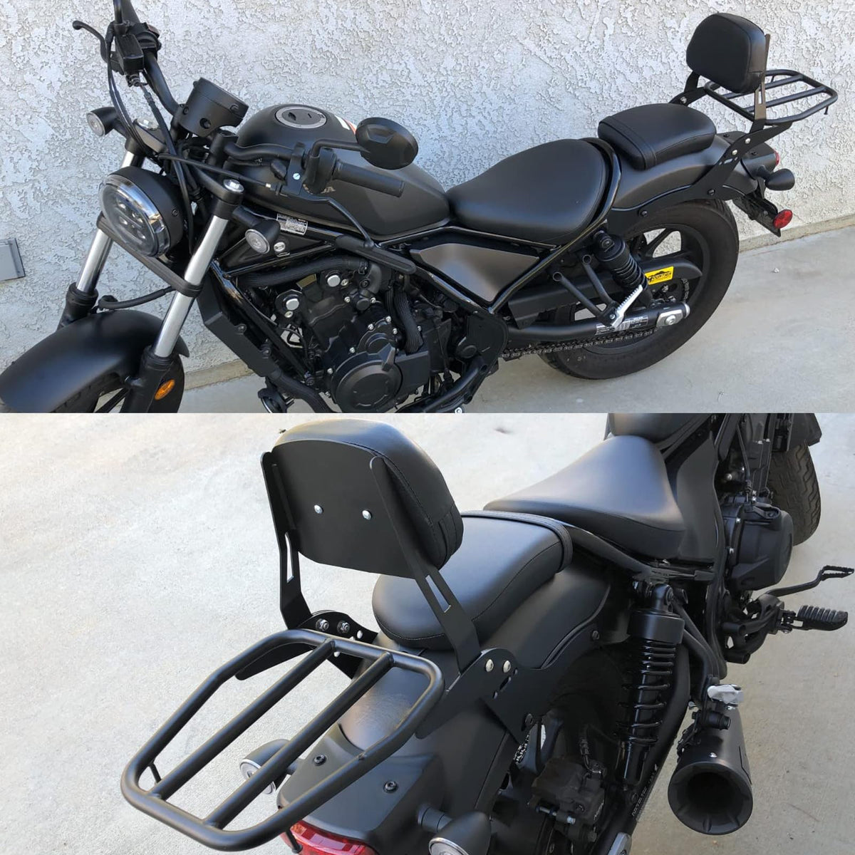 BAIONE Worldmotop installed on Honda Rebel side view showing integrated look benefit