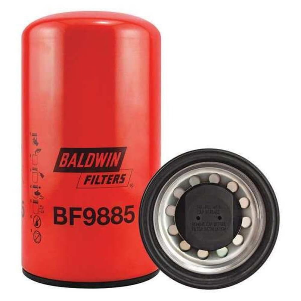 Baldwin BF9885 front view showing spin-on filter and gasket for reliable installation