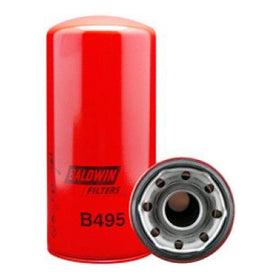 Baldwin oil filter front view showing label and mounting threads for correct fit