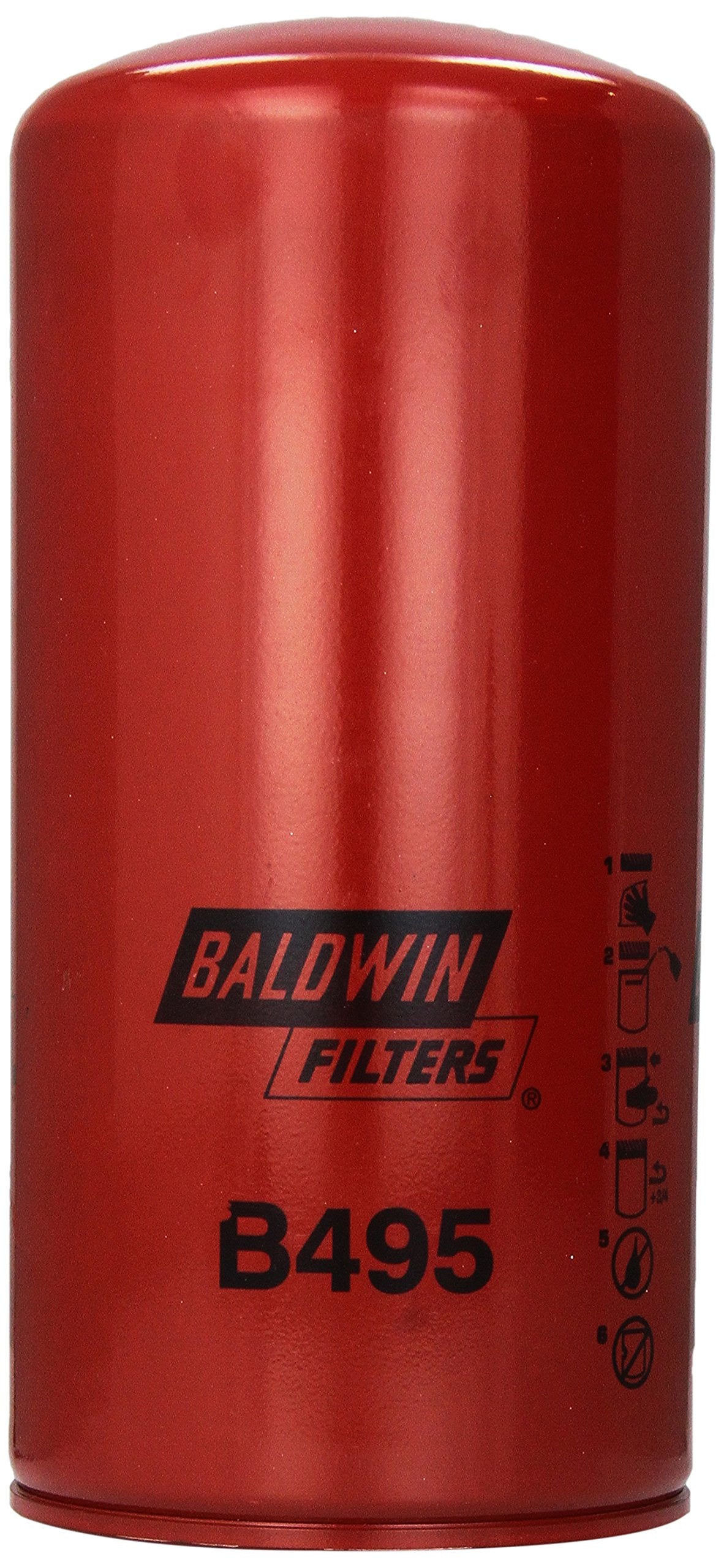Baldwin oil filter held in hand to show size and easy installation benefit