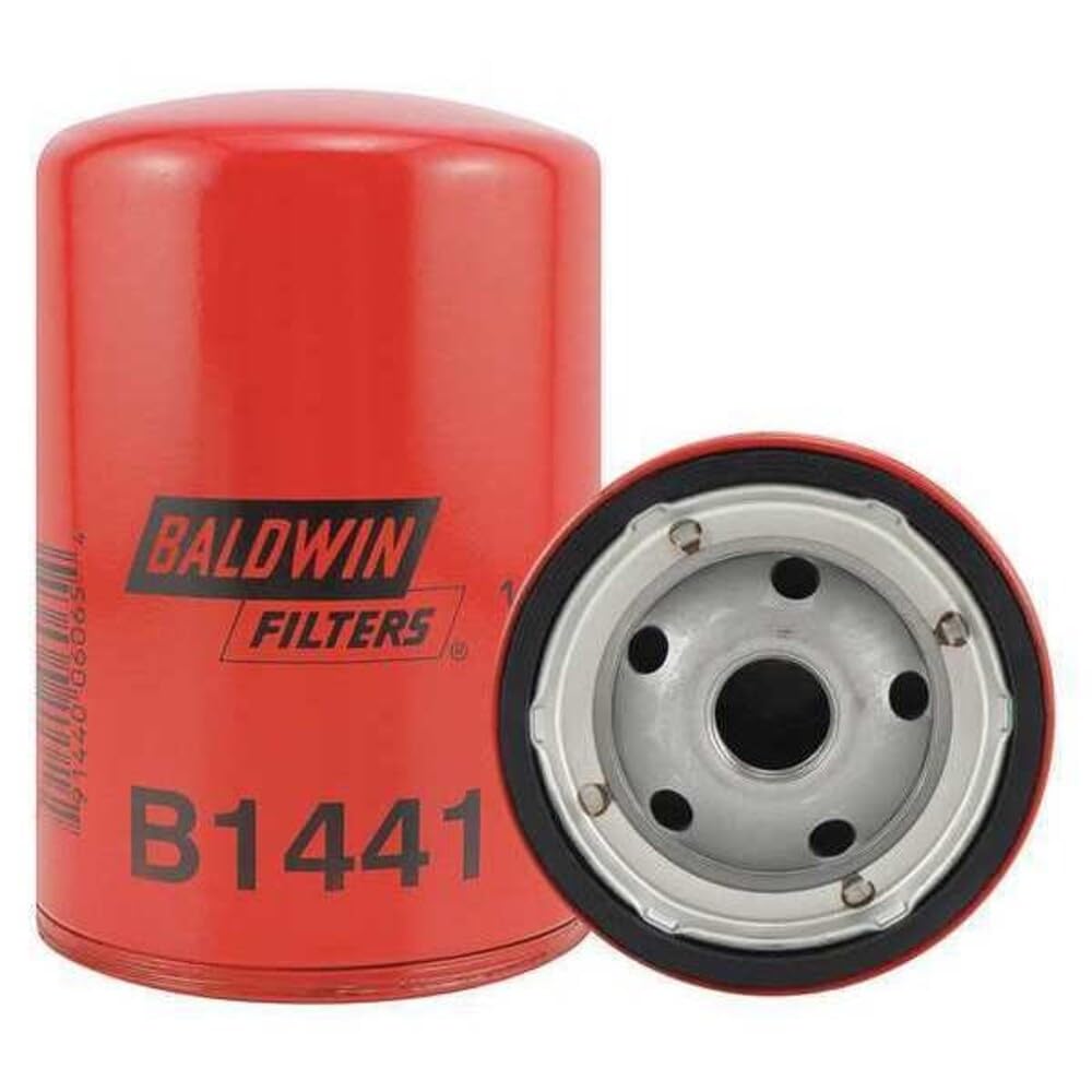Baldwin spin-on front view showing thread and gasket for reliable seal