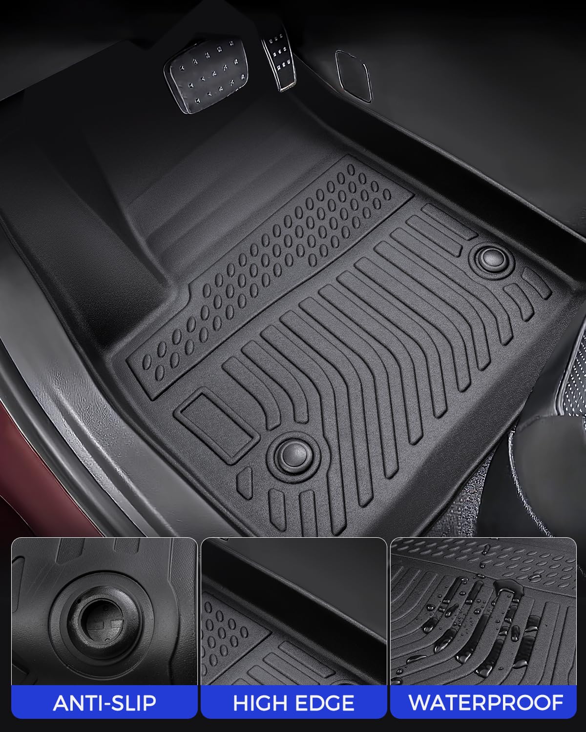 BAMACAR rear mat close-up showing exact fit and spill protection