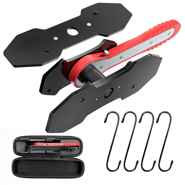BamStriveboo front view of red ratchet caliper press showing ergonomic grip and durability