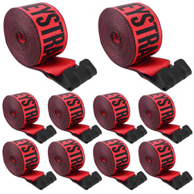 BANJEYSTRAPS front pack showing ten red 4x30ft straps and labeling for clear inventory