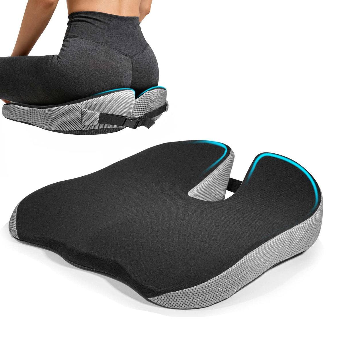 BANKQF front view of cushion showing ergonomic wedge and full hip support benefit