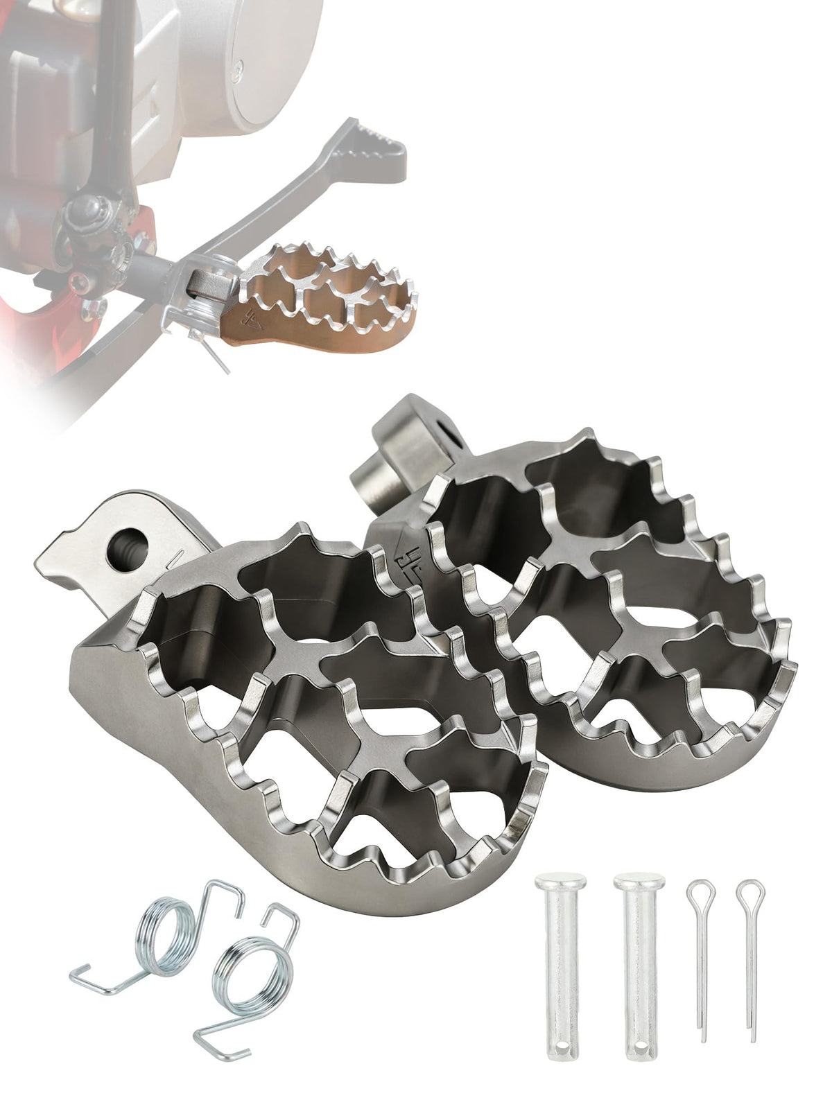BAOUFF front profile foot peg showing durable stainless-steel build and rugged grip
