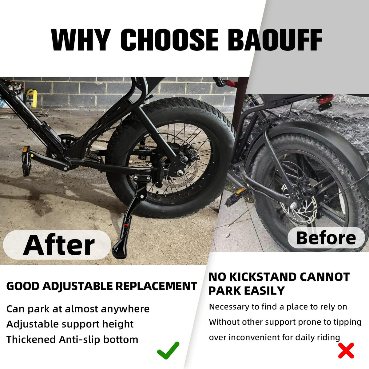 BAOUFF kickstand mounted on MACFOX X1S demonstrating fitment and stable parking
