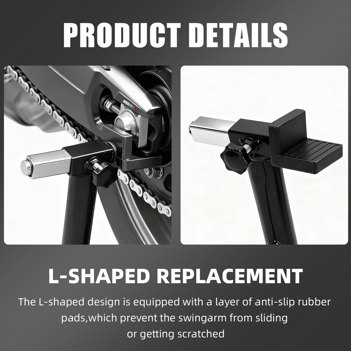 BAOUFF L-shaped adapter rubber pad detail protecting swingarm benefit