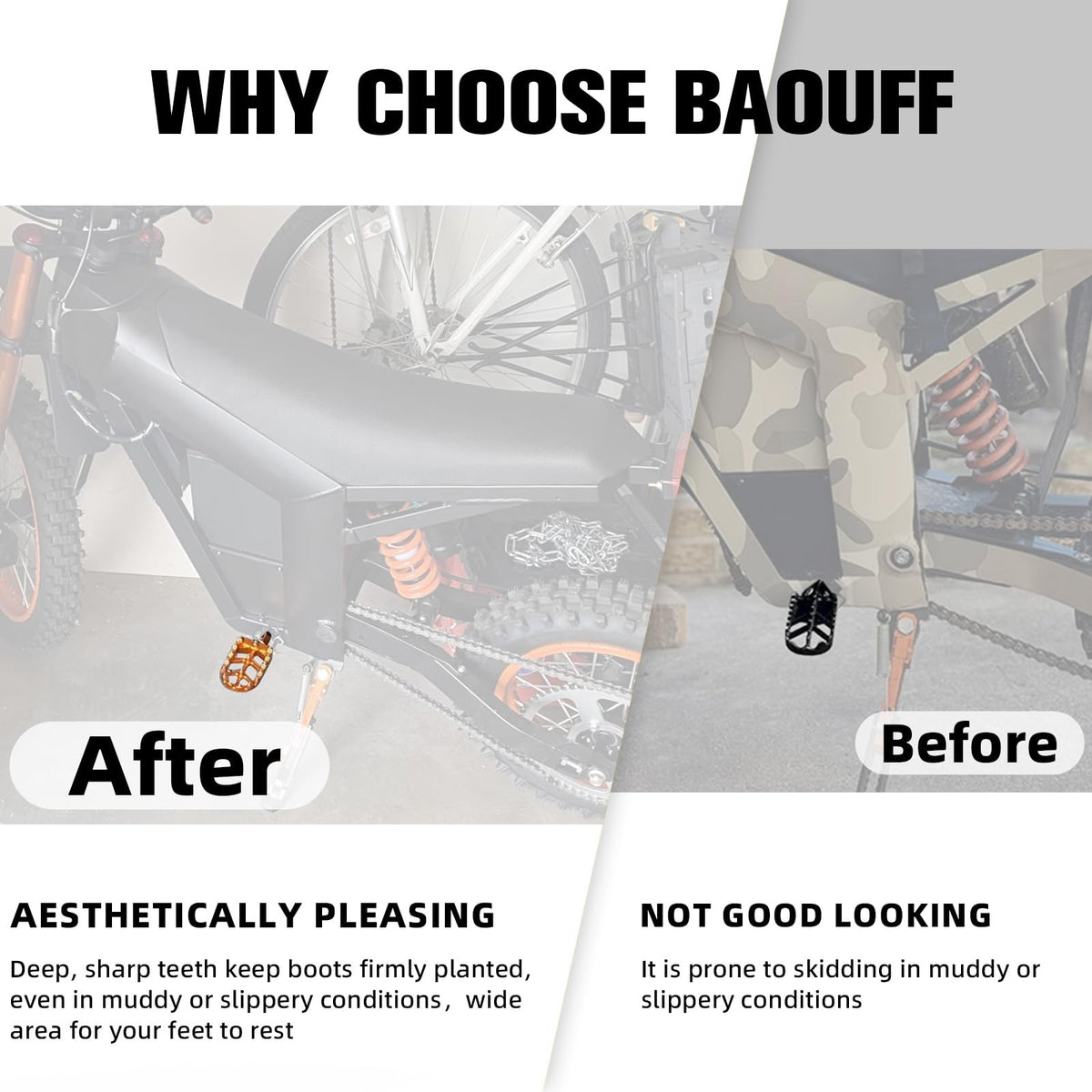 BAOUFF footpeg mounted on Soleil01 in use improving rider control
