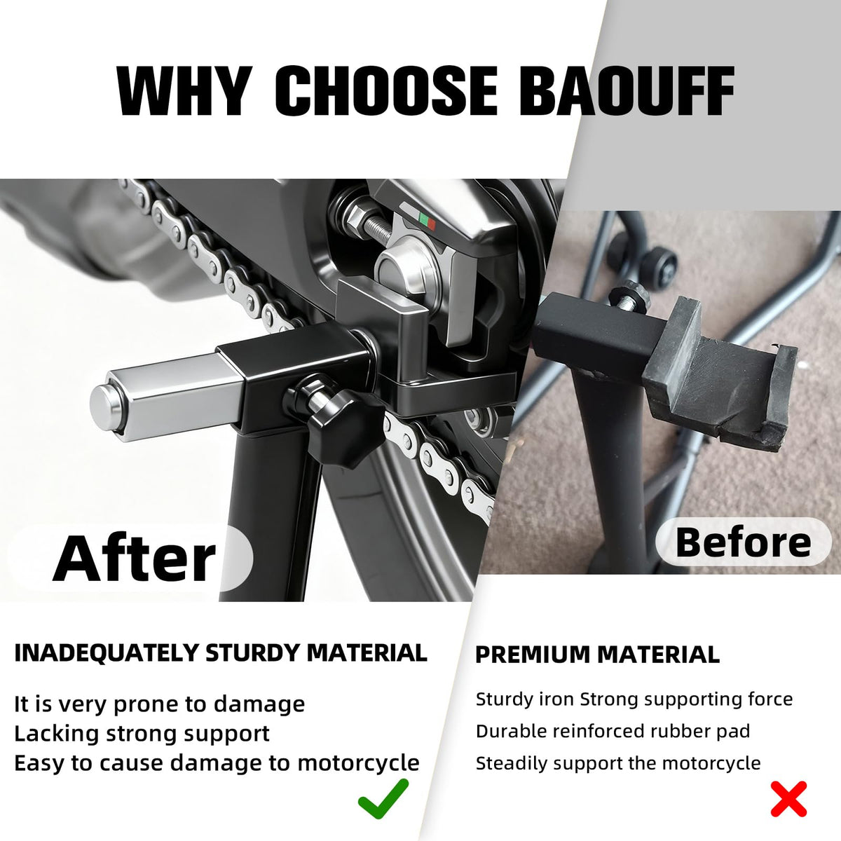 BAOUFF adapters beside ruler showing shaft length for fit confirmation benefit