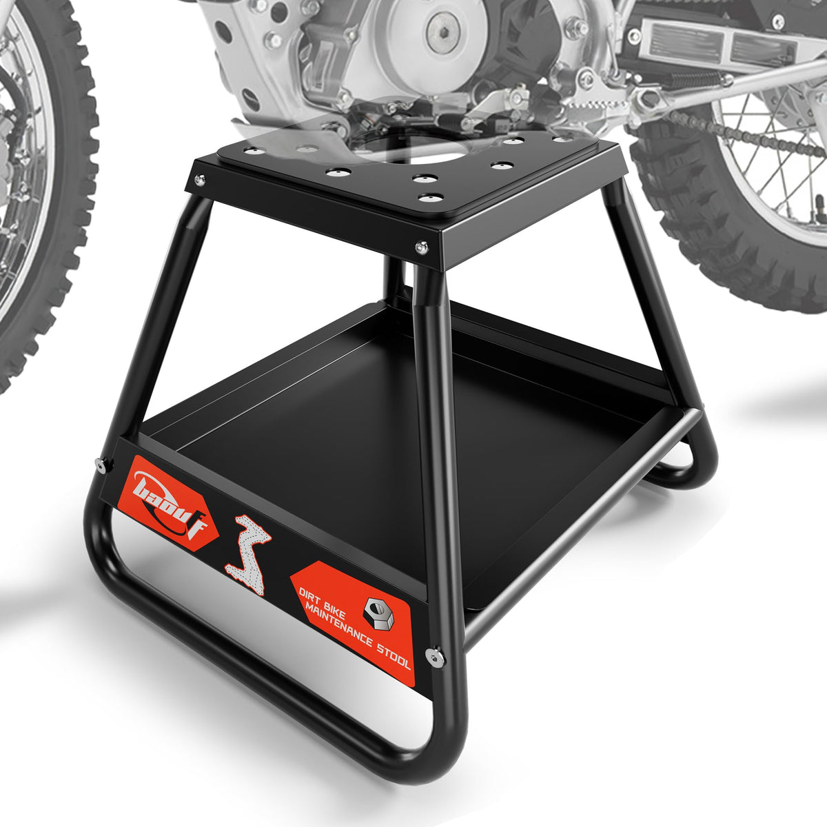 BAOUFF stand front view showing stable base and platform, improves work safety