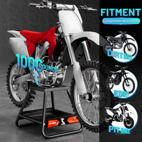 BAOUFF stand in use under dirt bike demonstrating secure lift during service