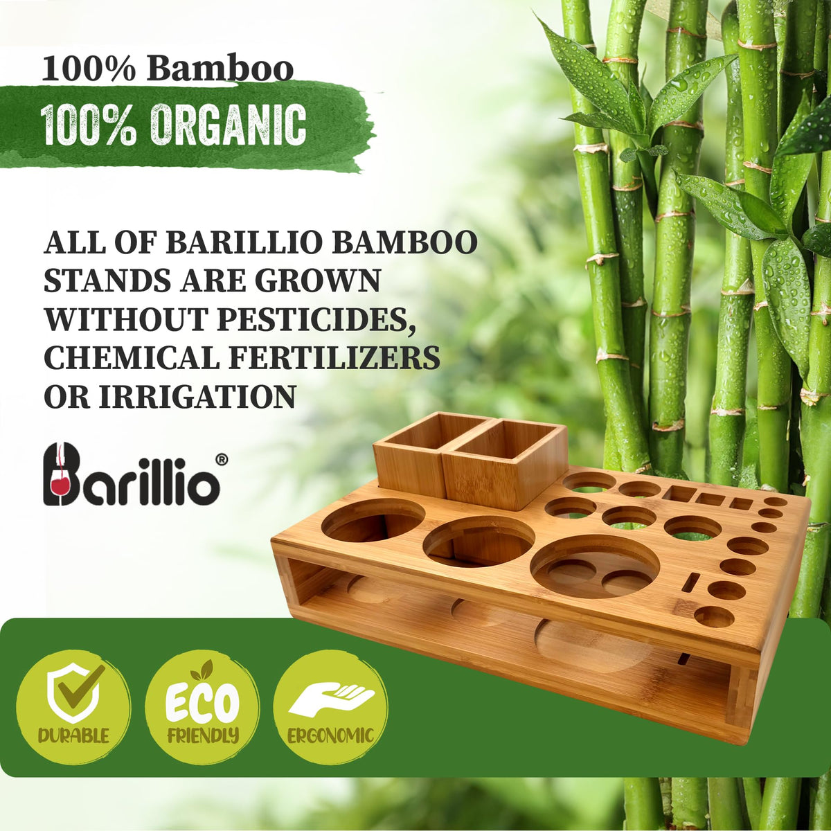 barillio label and finish closeup showing natural bamboo texture and durability