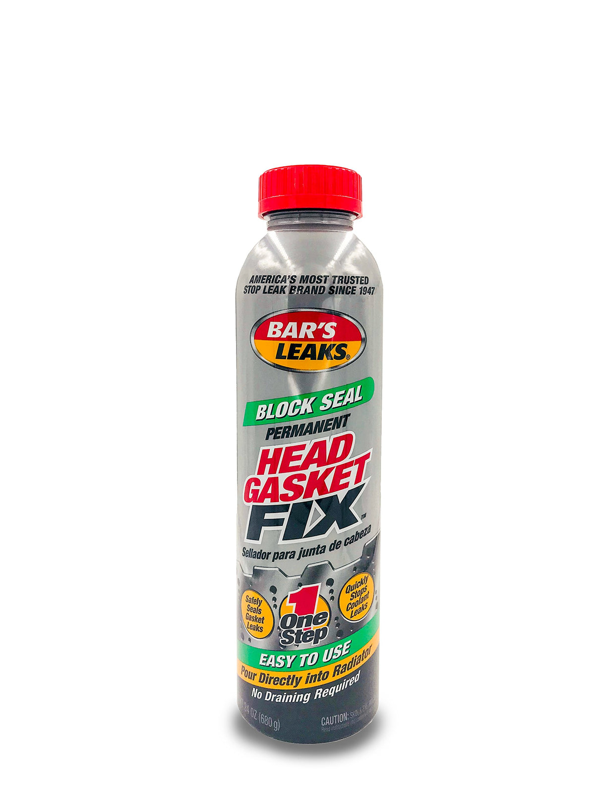 Bar's Leaks front packaging showing bottle and label, clear benefit fast DIY repair