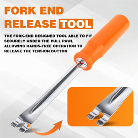 BARTOO fork-end tool engaged under pull pawl enabling hands-free release