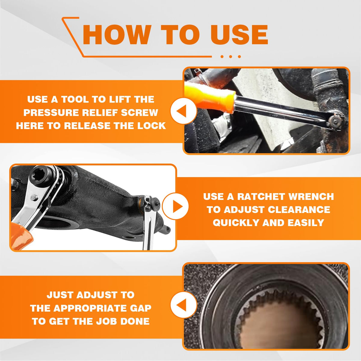 BARTOO wrench and fork positioned by brake assembly for faster servicing