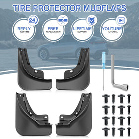 Basalt bodywork mud flaps on a Model Y driving in rain showing splash reduction