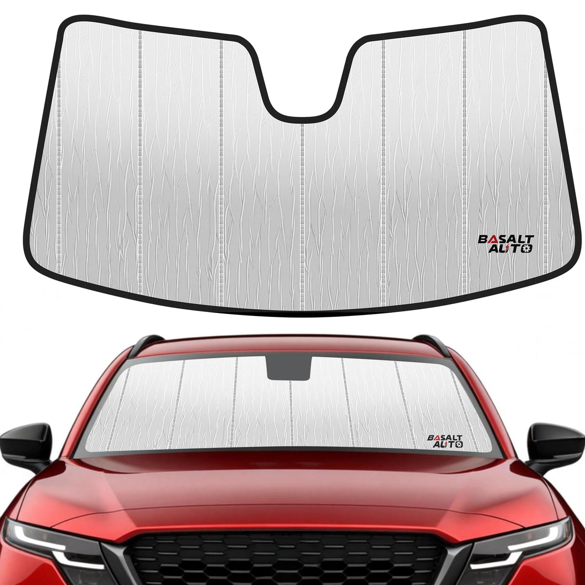 BasaltAuto front view installed on CX-5 showing full windshield coverage and UV reduction